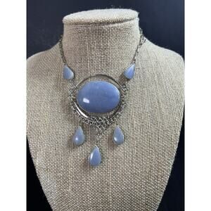 Angelite Semiprecious Stone & Alpaca Silver Necklace From Peru NEW